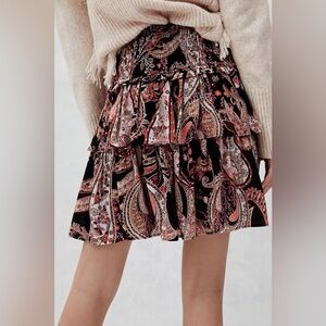 Anthropologie Myla Smocked Tiered Mini Skirt Size Small Paisley Print